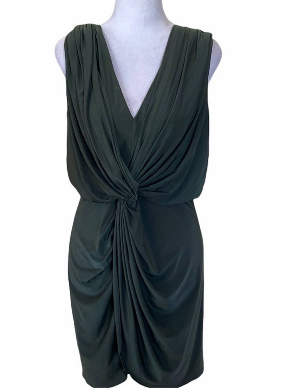 MISA Los Angeles Leza Sleeveless Twist-Front V-Neck Mini Dress in Dark Green Med - Picture 8 of 9